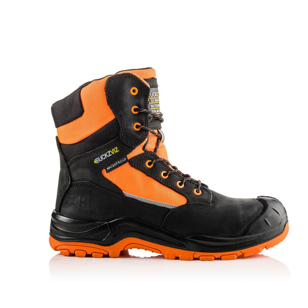 BUCKBOOTZ BUCKZ VIZ HOOG MET RITS ZWART/ORANJE S3 Werkschoen BVIZ1