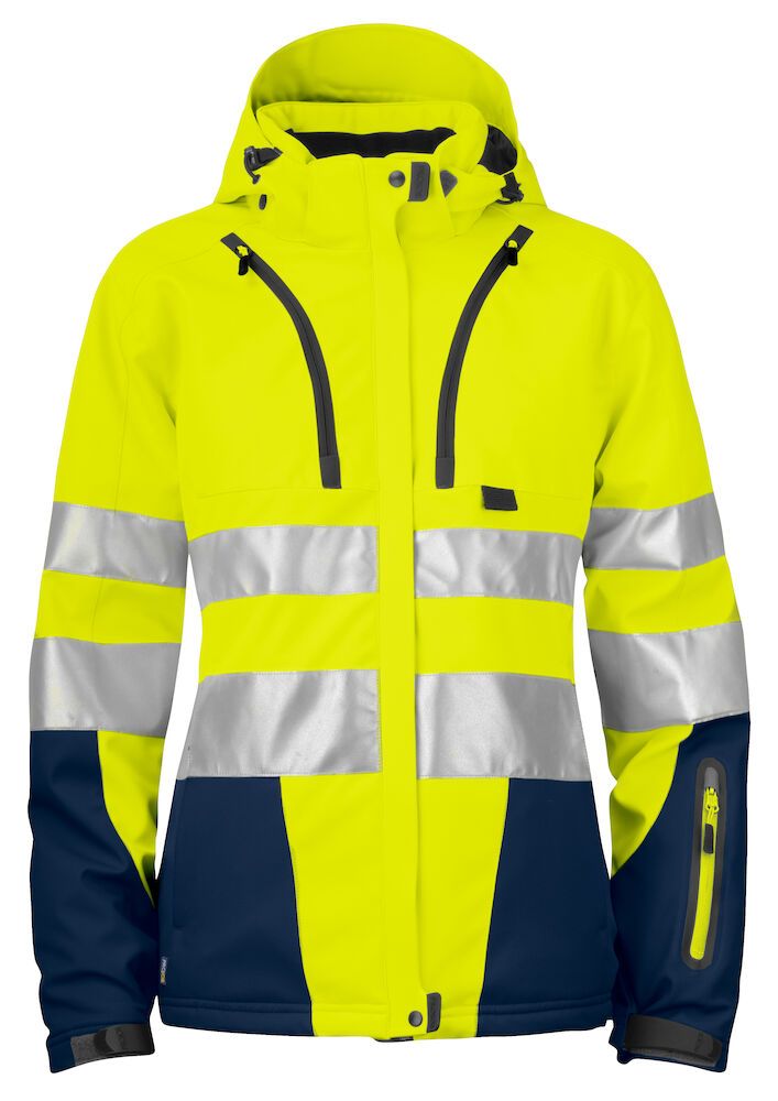 Projob 6424 GEVOERDE SIGNALISATIE SOFTSHELL EN ISO 20471 KLASSE 3 DAMES
