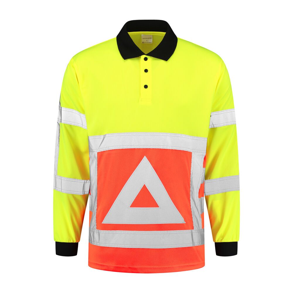 Verkeersregelaarspolo lange mouw 100% polyester geel-oranje L