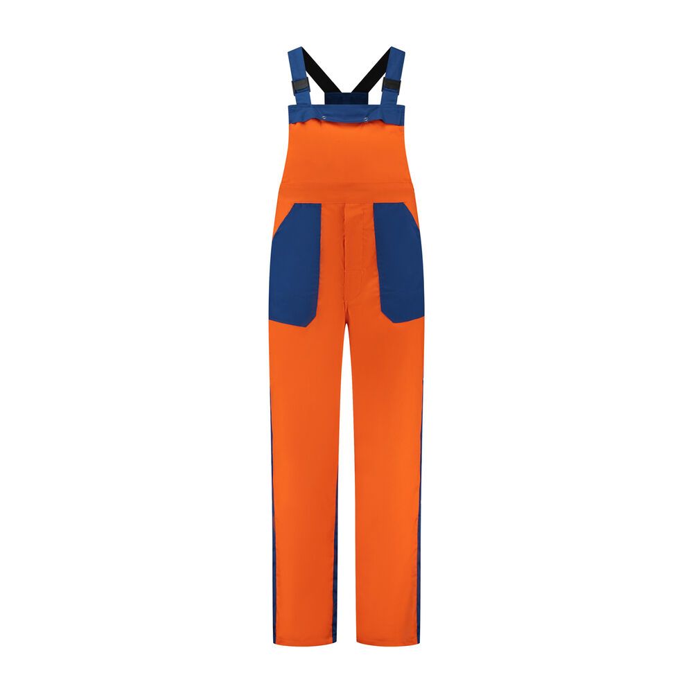 Tuinbroek polyester/katoen oranje-korenblauw maat 128